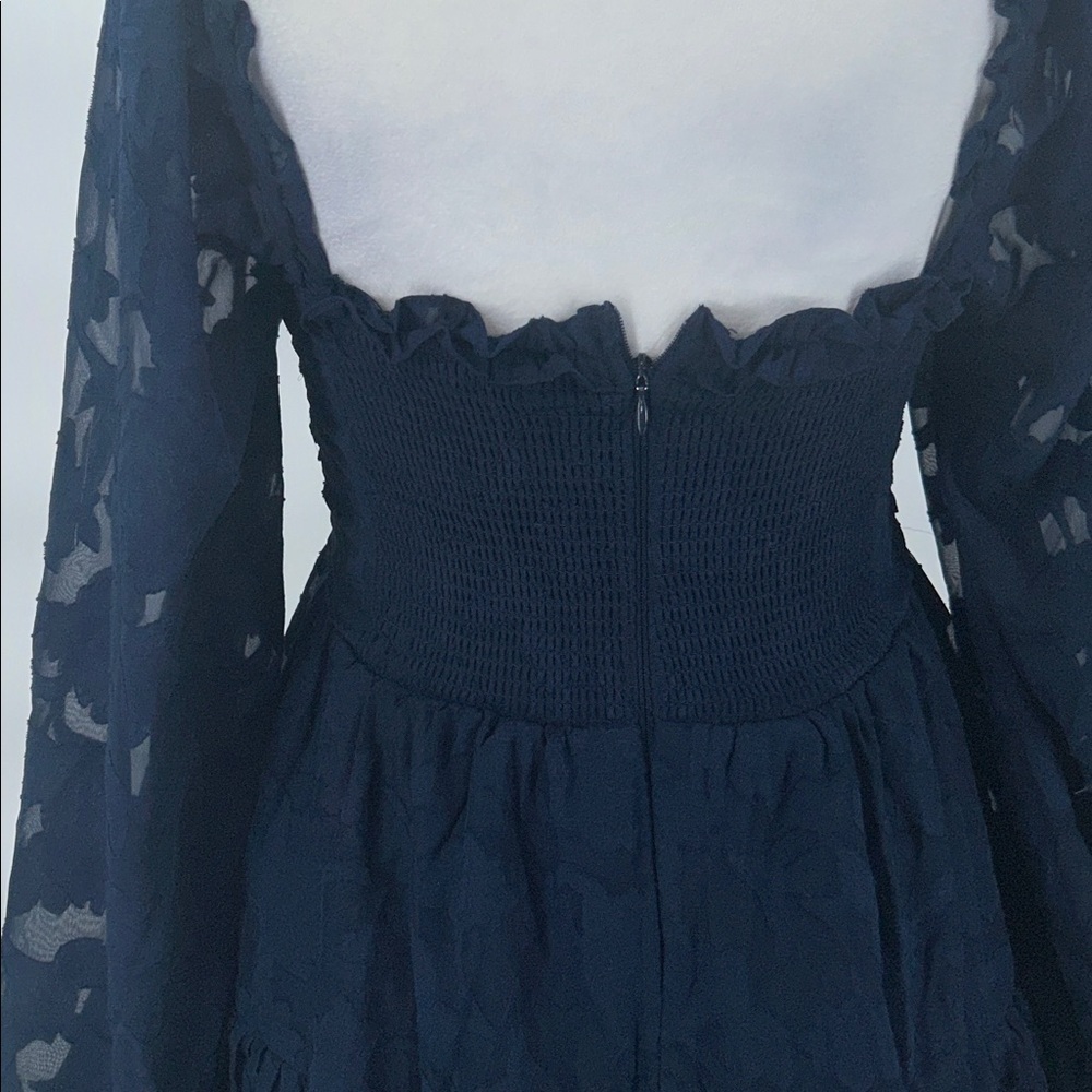 Altar'd State Clairyn Tiered Square Neck Ruffle Long-Sleeve Mini Dress Navy XS - Picture 6 of 13